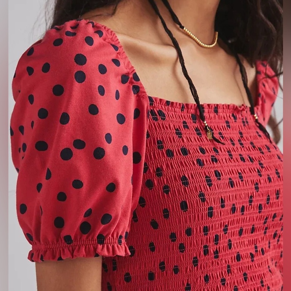 dolan Smocked Puff Sleeve Blouse, Polka Dot